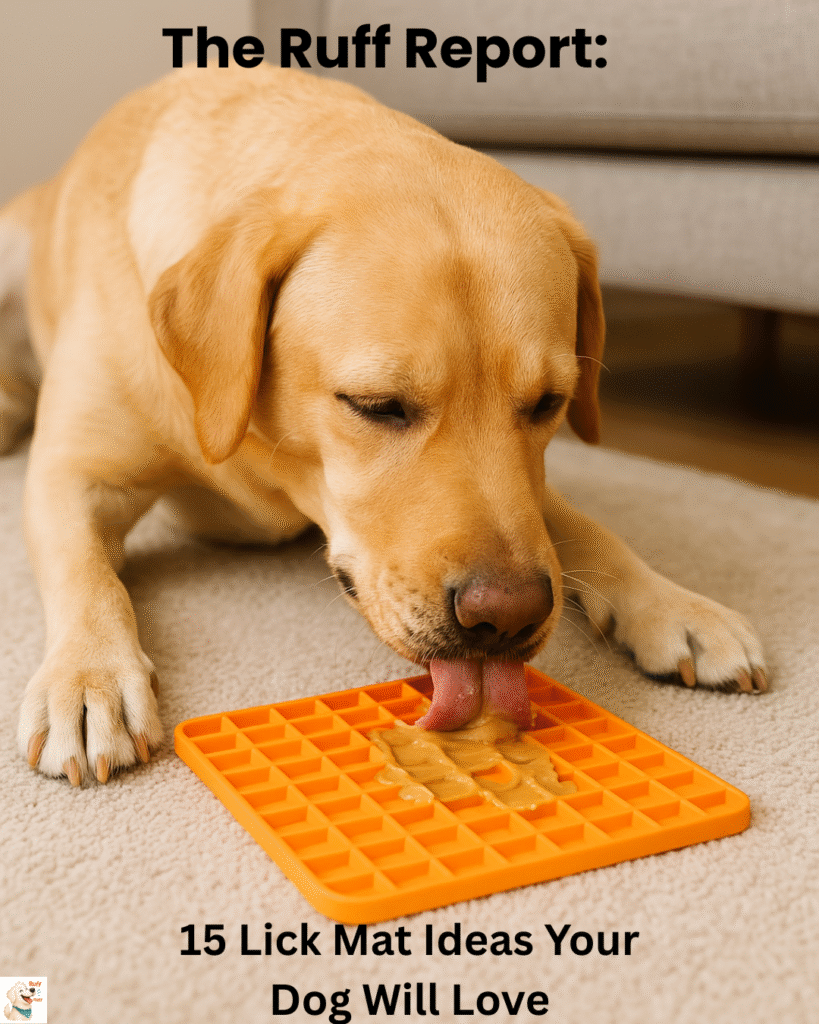 Dog enjoying a lick mat with peanut butter – creative dog lick mat ideas for enrichment and calm behavior.