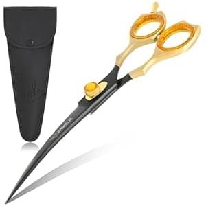Dog Grooming Scissor- 7.5” Pet Shears, Japanese Stainless Steel Ergonomic Pet Grooming Scissor, Heavy Duty Sharp and Comfortable pet Scissors for Grooming, Dogs, Cats and Other Animals (Curved)