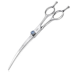 JASON 7″ Curved Dog Grooming Scissors, Ergonomic Pets Cats Trimming Shears with Offset Handle and a Jewelled Screw for Right Handed Groomers, Sharp, Comfortable