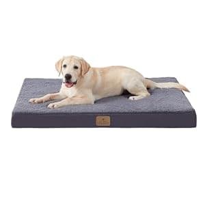 Bedfolks Orthopedic Dog Bed for Extra Large Dogs – Egg Foam Dog Crate Bed with Removable Waterproof Cover, Pet Bed Mat Suitable for Dogs and Pets Up to 90 lbs (41 x 29 x 3.5 inches, Dark Grey)