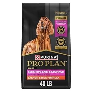 Purina Pro Plan Sensitive Skin and Stomach Dog Food Dry, Adult Salmon & Rice Formula, Digestive Health – 40 lb. Bag