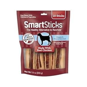 SmartBones SmartSticks, Treat Your Dog to a Rawhide-Free Chew Made With Real Chicken and Vegetables, 10 sticks