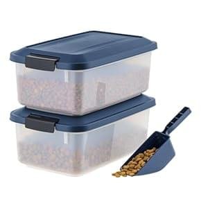 IRIS USA WeatherPro Airtight Pet Food Storage Container, Up to 14 lbs, Dog Cat Bird and Other Pet Food Storage Bin Keep Pests Out Translucent Body BPA Free Stackable, 2 Pack, Navy