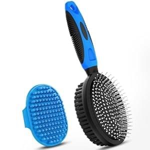 2PCS Dog Grooming Tools – Double-Sided Bath Brush for Shedding and Bathing, Suitable for Short/Long Haired Dogs, Premium Pet Supplies (Black Blue)