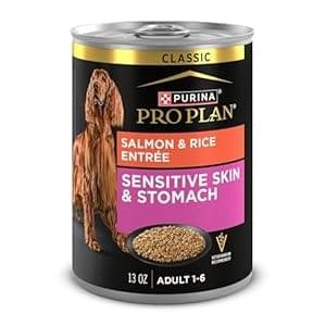 Purina Pro Plan Sensitive Skin and Stomach Dog Food Wet Classic Pate Salmon and Rice Entrée – (Pack of 12) 13 oz. Cans