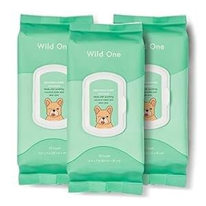 Wild One, Eucalyptus Natural Dog Grooming Wipes, Cruelty-free, resealable lid, 70 wipes per pouch, 210 Count