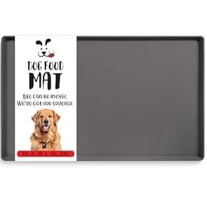 DogBuddy Dog Food Mat – Waterproof Dog Bowl Mat for Food and Water, Silicone Pet Feeding Mats for Floors, Non-Slip Placemat with High Edges for Dogs Bowls, Puppy Essentials (Small: 19″x12″, Shadow)