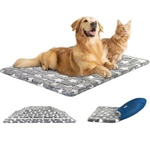 KROSER Fancy Crate Pad Bed Mat Reversible (Cool & Warm), Machine Washable, for Small to XXX-Large Dogs, Grey, Navy, Star Pattern