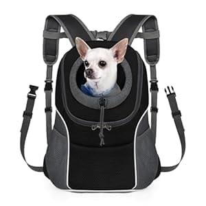 WOYYHO Pet Dog Carrier Backpack Small Dog Front Backpack Ventilated Dog Carrier Back Pack with Storage Pockets, Adjustable Straps & Safety Belt for Travel Hiking Outdoor (Size M: 5-9 lbs, Black)