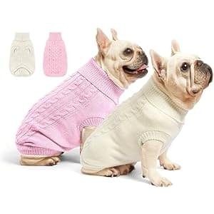 2 Pack Dog Sweaters for Small Dogs – Puppy Medium Warm Clothes in Winter, Turtleneck Pullover Design for Boy Girl Pet, Doggie, Cat, Kitten Chihuahua Bulldog Pug Beagles (XS, Pink, Beige)