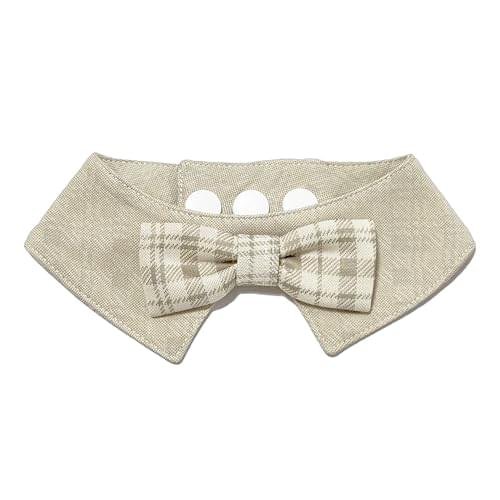 Dog Bandana with Plaid Bow Tie, Soft and Durable Polyester Pet Scarf, 7 Sizes for Cats and Dogs, Adjustable Triple-Snap Closure (Brown, Small)