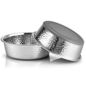 URBUDDIES 2 Pack Hammered Stainless Steel Dog Bowls, Premium Metal Dog Bowls with Non Slip Rubber Bottom, Dishwasher Safe, Easy to Clean, 4 Cup, Gray Bottom