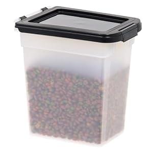 IRIS USA Dog Food Storage Container, 10 Pound, Airtight Seal and Buckle, Easy 1 Hand Opening Hinged Lid, Versatile, Space Saving Compact Size, Pearl/Black