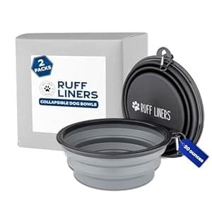 Set of 2 Collapsible Dog Bowls for Travel, 1500ml Portable Dog Bowl for Food and Water – Gray and Black, Easy to Clean, BPA-Free, with Carabiner – Ideal for All Breeds and Sizes