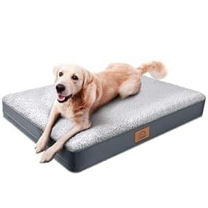 Orthopedic Dog Bed for Large Dogs – Big Waterproof Dog Crate Bed with Removable Washable Cover, Egg Crate Foam Support, Anti-Slip Bottom, Deluxe Plush Pet Bed Mat (Grey)
