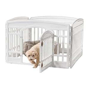 IRIS USA 24″ 4-Panel Pet Dog Puppy Playpen with Door, for Puppies and Small Dogs, Keep Pets Secure, Easy Assemble, Fold It Down, Easy Storing, Customizable, White
