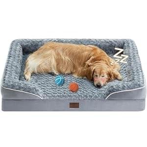 WNPETHOME Dog Bed for Large Dogs, Washable Bolster Sofa With Waterproof Lining & Non-Skid Bottom, Orthopedic Egg Foam Couch for Pet Sleeping