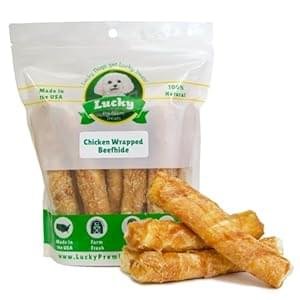Chicken Wrapped Rawhide Dog Treats for Medium Dogs – 32ct. Rawhide Chew Sticks – Limited Ingredient Long Lasting Chews Made in The USA with Natural Chicken and Beef Hide Twists