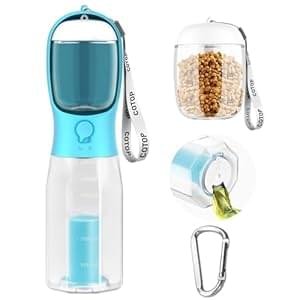20oz Dog Water Bottle with Food Container & Poop Bag Dispenser | Leak-Proof Portable Pet Water Dispenser with Carabiner Clip | for Walking, Hiking, Travel