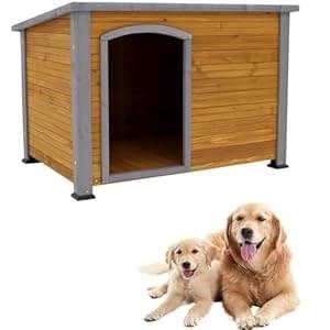44.48″ Extra Large Dog House Outdoor Weatherproof Wooden Dog Kennel Dog Houses for Large Dogs Outside Indoor Dog House Doghouse for Winter with Raised Feet, Natural