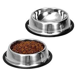 2 Pack Stainless Steel Dog Bowls with Rubber Bottom,Anti-Slip Heavy Duty Premium Quality Pets Feeder Bowls for Dogs and Cats and More (¾Cup / 6oz)