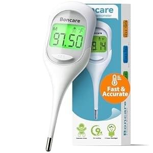 Boncare 9 Seconds Basal Body Thermometer for Ovulation, Oral Thermometer for Adults and Kids – Accurate Rectal Thermometer for Baby, with Fever Alarm and Large Display, FSA HSA Eligible (Rice-White)