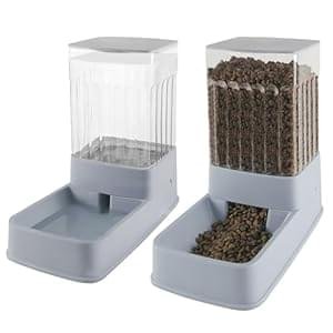 Automatic Cat Feeder and Water Dispenser in Set,Automatic Food Feeder and Waterer Set 3.8L with Pet Food Bowl for Small Medium Dog Pets Puppy Kitten Large Capacity(1 Gallon x 2,Gray)