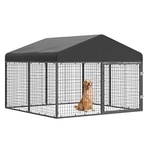 Large Outdoor Dog Enclosure,Heavy Duty Dog Cage with Roof,Galvanized Steel Dog Kennel Fence with Double Safety Locks(6.56’x 6.56′)