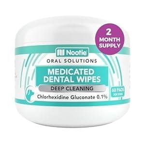 Nootie Medicated Dental Wipes for Dogs, Cleans Teeth and Freshens Breath for Dogs – Prevents Plaque and Tartar Dog Oral Care, 60 Count