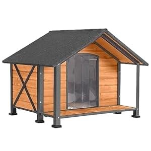 Dog House Outdoor & Indoor Unique All-Around Iron Frame Dog Kennel for Winter with Raised Feet for Small & Medium & Large Dogs,Weatherproof Roof (40.6 “L×34.3”W×31.5“H)