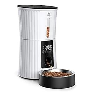 Petory Timed Automatic Cat Feeders – 4L Programable Dry Food Dispenser for Cats and Small Medium Dogs 6 Meals with Desiccant Bag Dual Power Supply 10S Voice Recorder