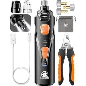 Dog Nail Grinder with 2 LED Lights Powerful 2 Speeds Super Quiet Dog Nail Trimmers with 3 Grinding Wheels Rechargeable Pet Dog Nail Clippers for Large Medium Puppy Dogs Dog Nail File Cat Nail Clipper