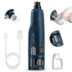 Casfuy Dog Nail Grinder Quiet – (45db) 6-Speed Pet Nail Grinder with 2 LED Lights for Large Medium Small Puppy Dogs/Cats, Professional 3 Ports Rechargeable Electric Dog Nail Trimmer with Dust Cap