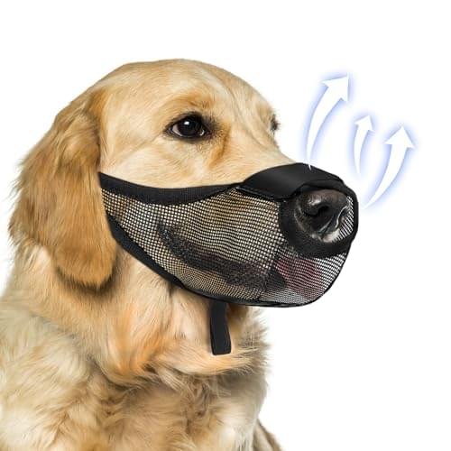 Dog Muzzle, Soft Air Mesh Muzzle for Small Medium Large Dogs Anti Biting Barking Chewing Scavenging, Breathable Adjustable Loop Pets Muzzle with Front Opening Design Allows Panting Drinking (Black,L)