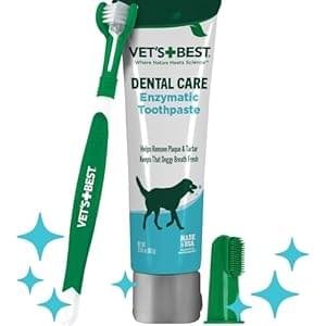 Vet’s Best Dog Toothpaste & Dog Toothbrush, Dental Kit, Plaque Remover for Teeth, Whitens Teeth, Freshens Canine Breath, Veterinarian Formula, Finger Toothbrush Included