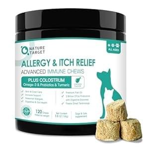 Dog Allergy Relief Freeze Dried Chews, with Probiotics, Colostrum for Immune Health, Anti Itch & Seasonal Allergies & Scratching, Omega 3 for Skin & Coat Health, Stop Pawlicking, Hot Spots, Shedding