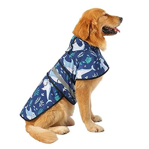 HDE Dog Raincoat Hooded Slicker Poncho for Small to X-Large Dogs and Puppies Sharks - L