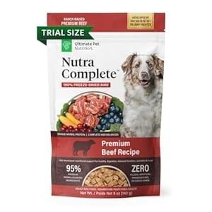 ULTIMATE PET NUTRITION Nutra Complete Freeze Dried Raw Dog Food, Veterinarian Formulated with Antioxidants, Prebiotics & Amino Acids (5 Ounce, Beef)