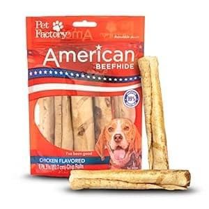 Pet Factory American Beefhide 5″ Chip Rolls Dog Chew Treats – Chicken Flavor, 8 Count/1 Pack