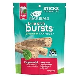 ARK NATURALS Breath Bursts Brushless Toothpaste, Dog Dental Sticks for Large Breeds, Unique Texture Helps Clean Teeth & Freshen Breath, Peppermint, 6 oz, 1 Pack