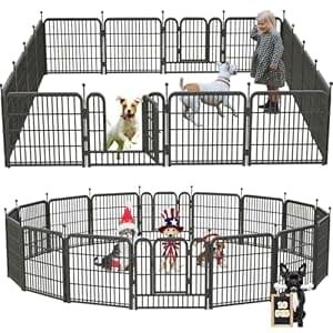 Dog Playpen Outdoor/Indoor,24″ Height 16 Panels Dog Fence,Dog Pen with Anti-Rust Coating for Medium/Small Dogs, Puppy, Portable Pet Playpen for Yard, RV, Camping