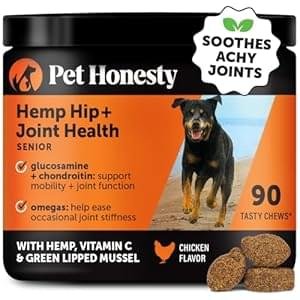 Pet Honesty Senior Hemp Hip & Joint Supplement for Dogs – Dog Joint Supplement with Hemp Oil & Powder, Glucosamine, Collagen, MSM & Green Lipped Mussel – Mobility for Senior Dogs (Chicken 90)