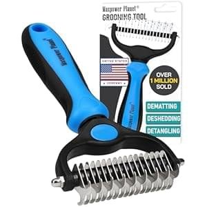 Maxpower Planet Original Pet Grooming Rake – Double-Sided Deshedding Dematting Tool, Undercoat Rake for Dogs & Cats, Extra-Wide Dog Grooming Brush & Deshedder Comb for Long Hair, Reduces Shedding 95%