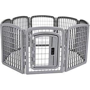 Amazon Basics 8-Panel Octagonal Plastic Pet Pen Fence Enclosure With Gate, 28 inches, Grey
