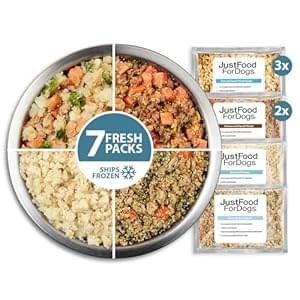 JustFoodForDogs Sensitive Skin & Stomach Frozen Dog Food (18 Ounce – 7 Pack), Human Quality Ingredients Ready to Serve Fresh Whole Ships Brown