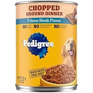 Pedigree Chopped Ground Dinner Adult Wet Dog Food T-bone Steak Flavor 13.2 oz. Cans (12 Count, Pack of 1)