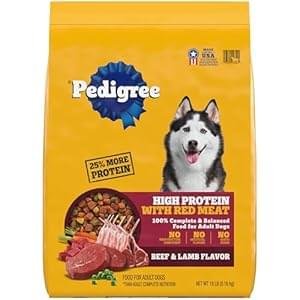 Pedigree High Protein Adult Dry Dog Food Beef and Lamb Flavor Dog Kibble, 18 lb. Bag