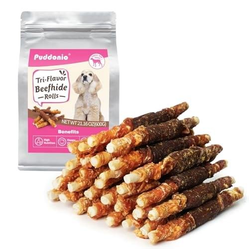 Dog Treats, Triple Flavor Rawhide Sticks, Chicken Duck and Chicken Liver Wrapped Rawhide Dog Chews, Suitable for Medium and Small Dogs, 21.16 oz