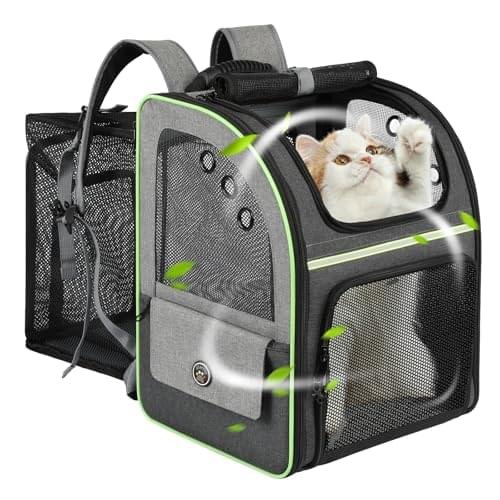 Cat Carrier Backpack, Large Cat Backpack Carrier Soft, Expandable Airline Approved Cat Carrier for Small Dogs Puppies Medium Cats Suitable for Hiking/Camping