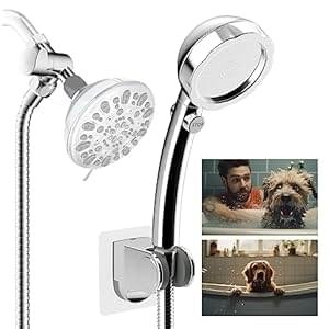 Hibbent Dog Sprayer Attachment Set for Pet Bathing and Dog Washing with 119 Inch Hose, Brass Shower Arm Diverter Valve, Handheld Shower Head, Bathroom Hose Sprayer Head Kit